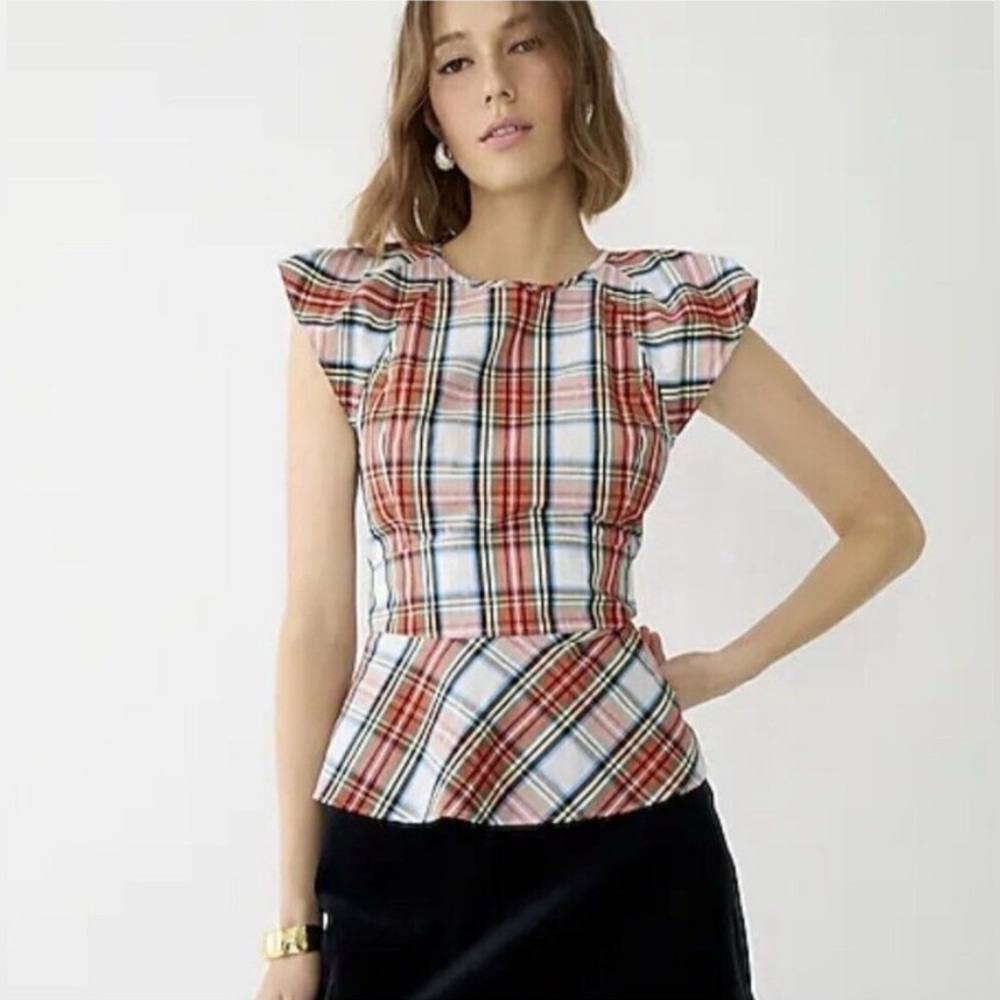 J. Crew Tartan Peplum Blouse, EUC